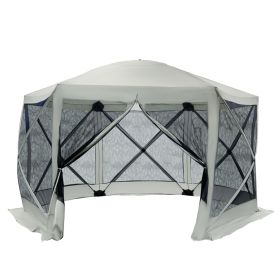 Outsunny Shaded Sanctuary: 6-Sided Hexagon Pop Up Party Tent with Mesh Netting, Beige