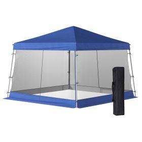 Outsunny 12' x 12' Pop Up Canopy, Foldable Canopy Tent with Carrying Bag, Mesh Sidewalls and Adjustable Height for Garden, Party, Blue