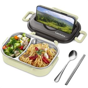 Stainless Steel Lunch Box for Hot Food 48.5 oz Stainless Steel Bento Box Adult with Phone Stand Spoon & Chopsticks 2 Compartment Hot Food Lunch C