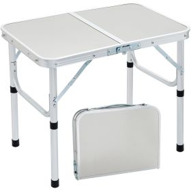 Folding camping table, adjustable height outdoor portable side table, lightweight folding table, aluminum and MDF ultra-compact workbench