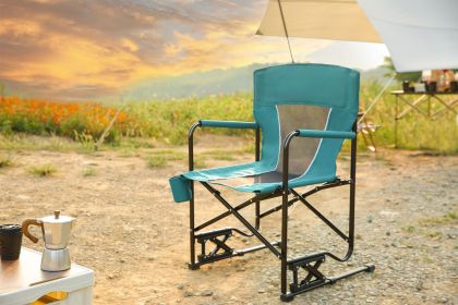 Outdoor Freestyle Rocker Camping Chair Portable Folding Rocking Chair with Solid, Durable Armrests, Drink Holder & Comfortable Backrest -Blue