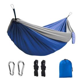 1pc Outdoor Camping Hammock; Portable Nylon Parachute Hammock 106*55in (Color: 106*55in Sapphire Blue And Gray)