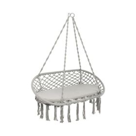 2 Person Hanging Hammock Chair with Cushion Macrame Swing (Color: Gray)
