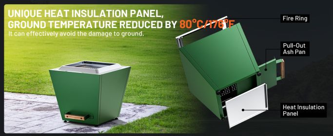 Cyberpit One 20 inch Smokeless Fire Pit, w/Pull-Out Ash Pan, Portable Outdoor Firepits, Carry Handle for Backyard Patio Camping Bonfire (Color: as Pic)