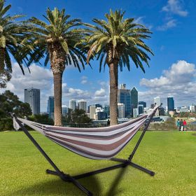 Double Hammock with Stand 450 lb. capacity steel stand, includes premium carry bag and two anti-sway balance beams (Color: Coffee)
