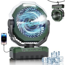 Portable Misting Fan, 24000mAh Rechargeable Battery Powered Camping Fan 460ml Large Tank USB Desk Fan (Color: Green)