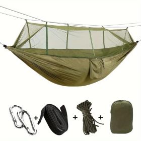 Camping Hammock with Net with 440 lb Capacity - Lightweight Camping Hammock Chair - Double or Single Size with Tree Strap and Included Carry Bag (Color: Army Green)