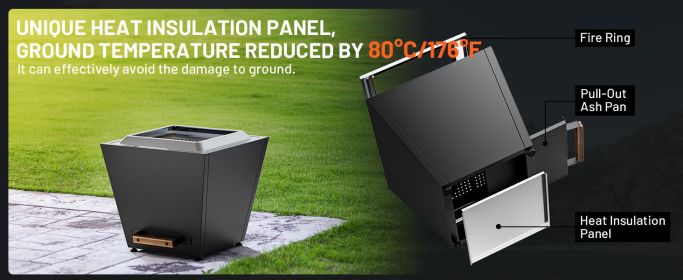 Cyberpit One 20 inch Smokeless Fire Pit, Wood Burning Fireplaces w/ Pull-Out Ash Pan, Portable Outdoor Firepits (Color: as Pic)